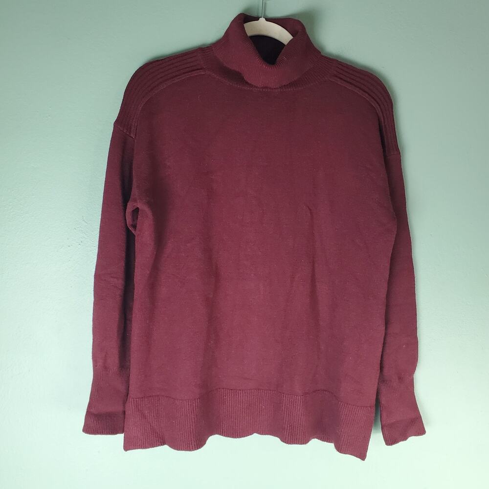 Evereve Womens Burgundy Turtleneck Long Sleeve Ribbed Sweater Size Small
